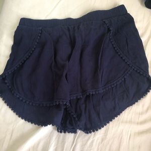 Ambiance Navy Fabric Shorts Dotted Fringe Size L